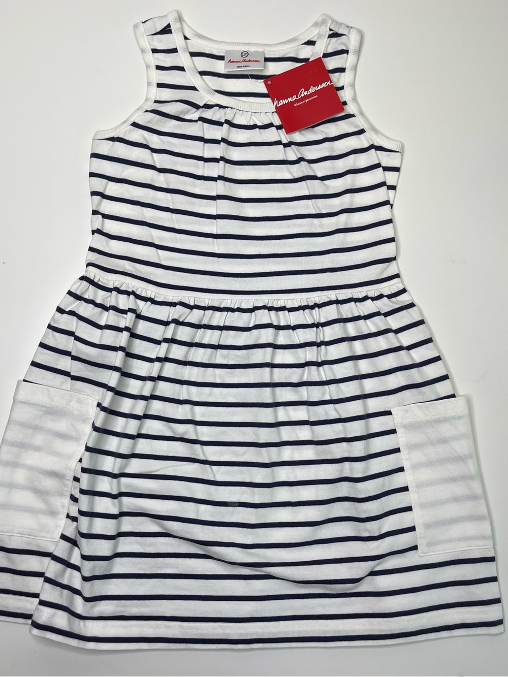 NWT Hanna Andersson Sleeveless Playground Dress White / Navy Size 120 (6-7)